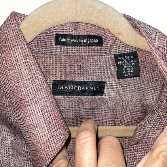 Jhane Barnes Vintage Mens Shirt Size Large Pink Woven Japanese Fabric Collared - Picture 7 of 8